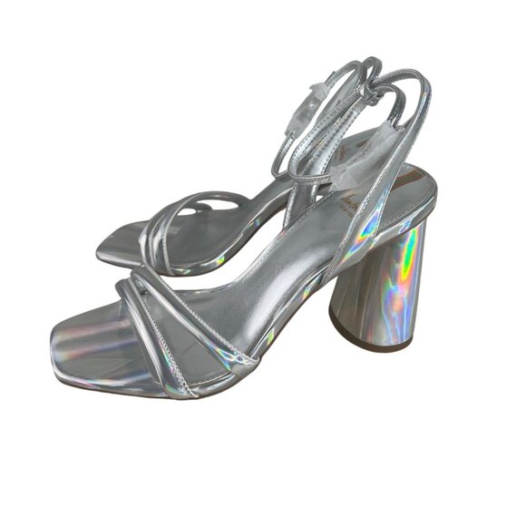 Sam Edelman Womens Kia Block Heel Sandals Soft Silver Leather Size 7W - Picture 6 of 14